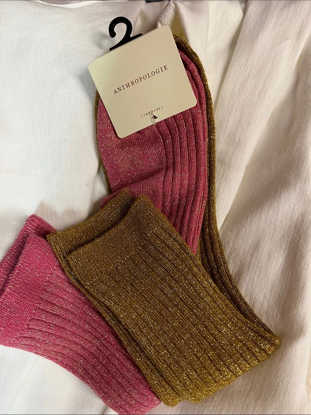 Anthropologie Gold Pink Shimmer 2 Pack Socks